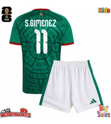 Mexico Santiago Gimenez #11 Replica Home Stadium Kit for Kids World Cup 2026 Short Sleeve (+ pants)